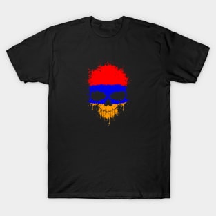 Chaotic Armenian Flag Splatter Skull T-Shirt